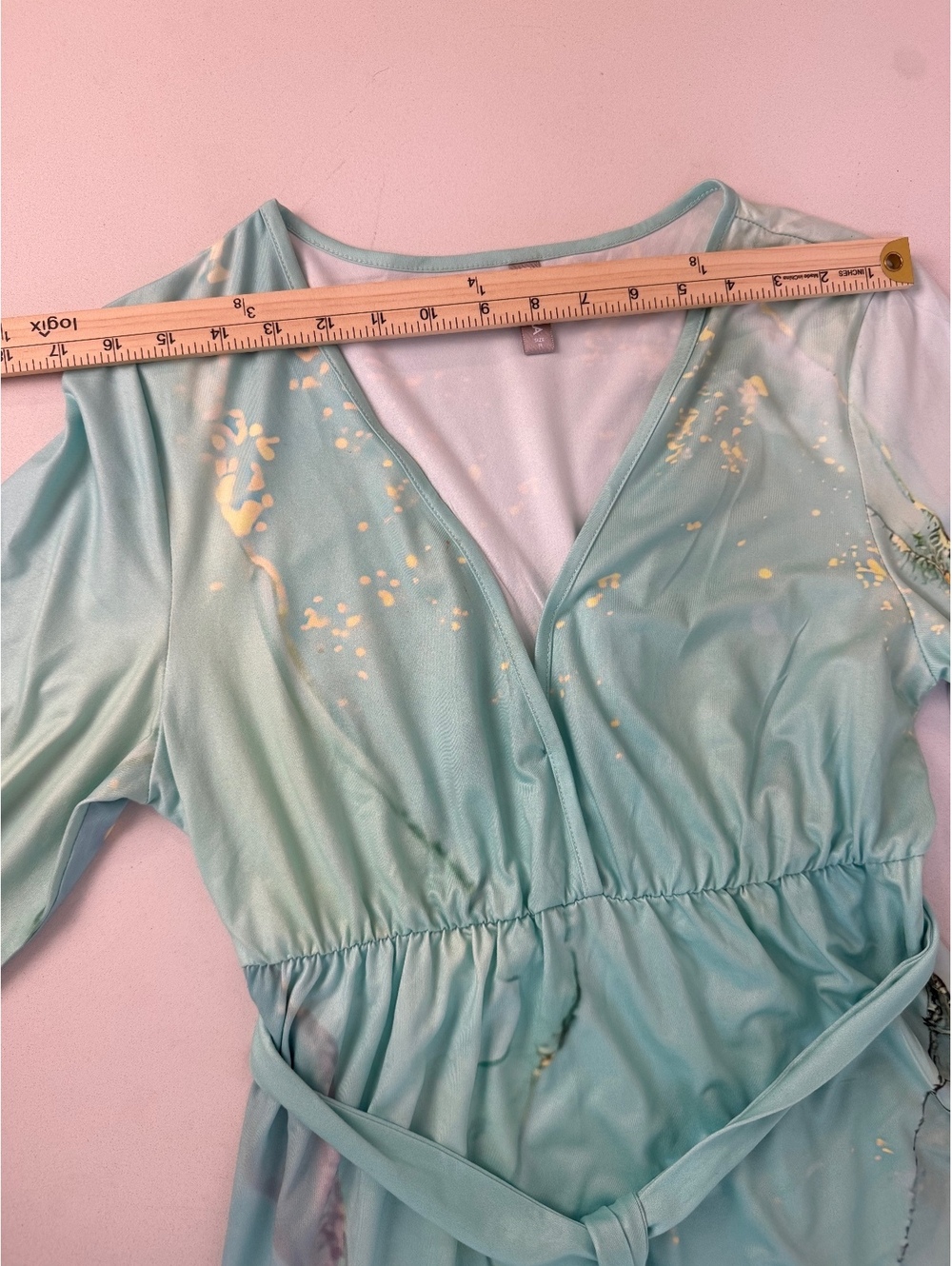 Long Sleeve Maxi Dress with Abstract Aqua and Gold Print - Picture 10 of 13